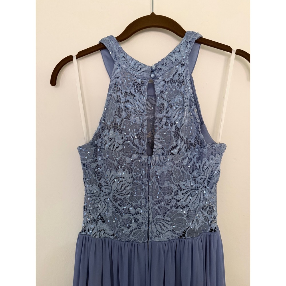 Periwinkle Blue Lace Sequin Halter Maxi Dress Jeweled Waist Formal Gown‎ - Picture 7 of 10